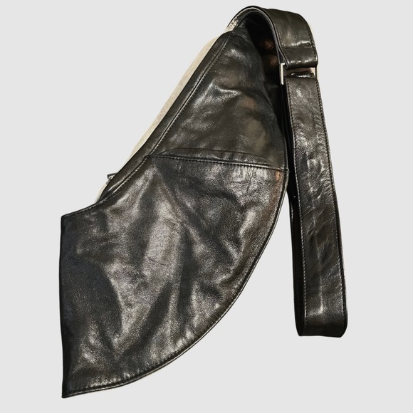 Sash Bag Genuine Leather Crossbody Sling Purse Reversible Gray Black Wallet - Picture 8 of 12